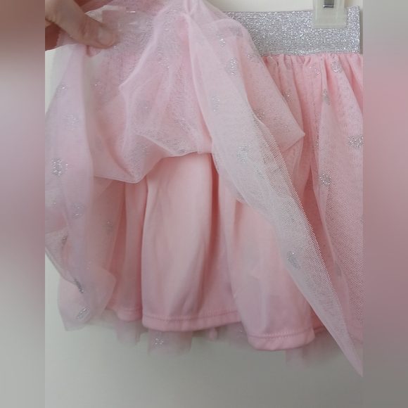 Pink Tulle & Glitter tutu with silver hearts & silver Elastic band Size 2T - Picture 3 of 7